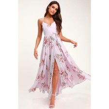 Lulus Elegantly Inclined Floral Print Wrap Maxi Dress Bridesmaid Size XS NEW!