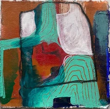 Original Abstract Mixed Media|Turquoise & Red| Modern Art | Handmade Paper