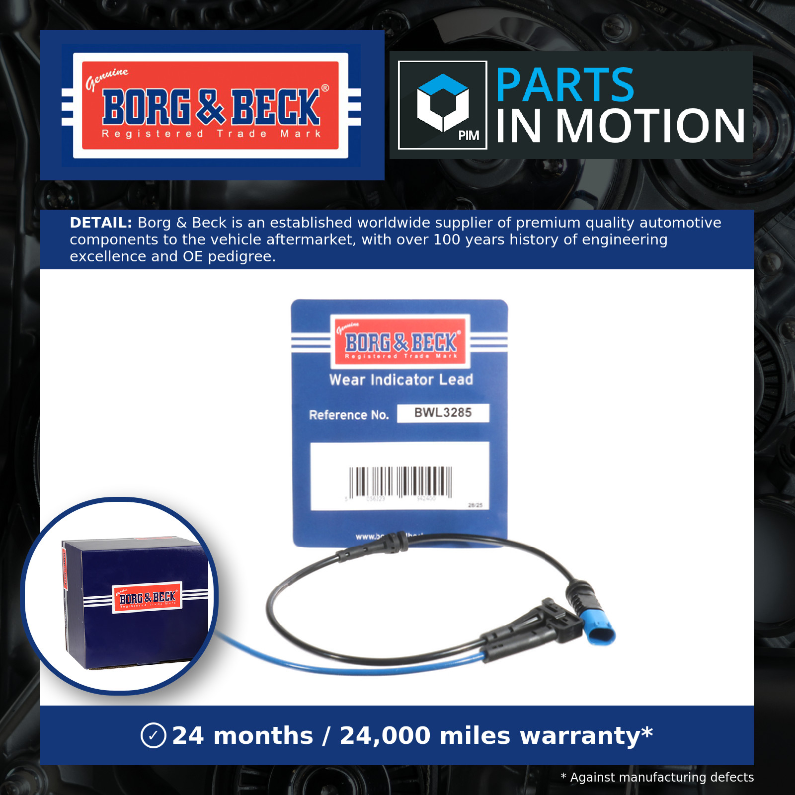Brake Pad Wear Indicator Sensor Front BWL3285 Borg & Beck Warning Contact Wire