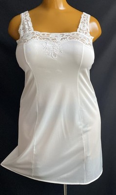 M&S Vintage Full Slip Petticoat, Cream Slippery Glossy Poly Nylon & Lace, UK 16 
