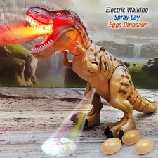 Electric Walking Spray Dinosaur Toy with Light Sound Laying Eggs Robot for Kids