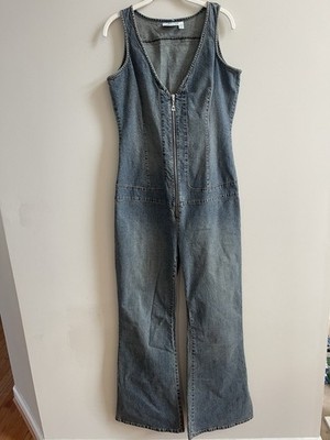Jennifer Lopez Jlo Women's Denim Jumpsuit Y2K ZipUp Sleeveless Tank V Neck Sz XL