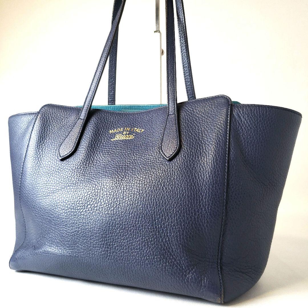 Authentic Gucci Navy Leather Tote Bag Made in Italy for Women-image