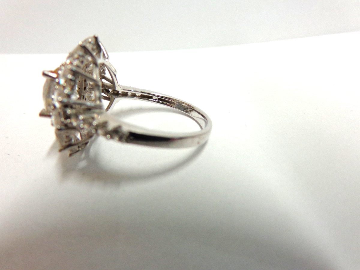 Sterling Silver Cz Ring Halo design sz 9/wgt5.8 grams/ 2ct rd center stone by R View 6