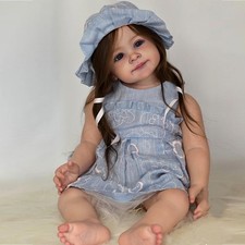 30" Handmade Reborn Baby Doll Toddler Girl Hand-Rooted Long Hair Cloth Body Gift