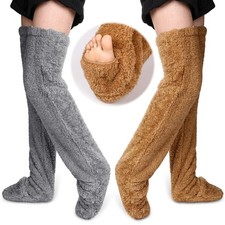 2 Pairs Over Knee Fuzzy Socks Leg Warmers Women Thigh High Slipper Winter