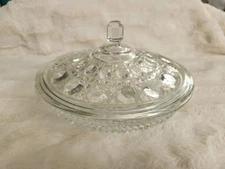Federal Glass Windsor Pattern Clear Button & Cane Covered Candy Dish 7.5"D