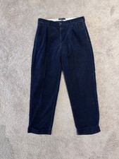Ralph Lauren Polo Vintage Corduroy Pleated Hammond Pants Blue Navy 36 30