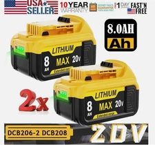 2 Pack For DeWalt 20V 20 Volt Max XR 8.0AH Lithium Ion Battery Set DCB203 DCB207