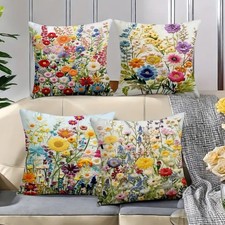 4 Piece Natural Rustic Wildflower Patterned Throw Pillow Covers Without Fillers