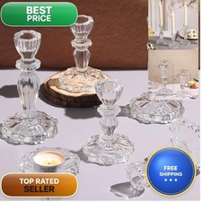 Simeitol Clear Candlestick Holders Set 6, Taper Candle Holders, 4.3" H & 6.3" H