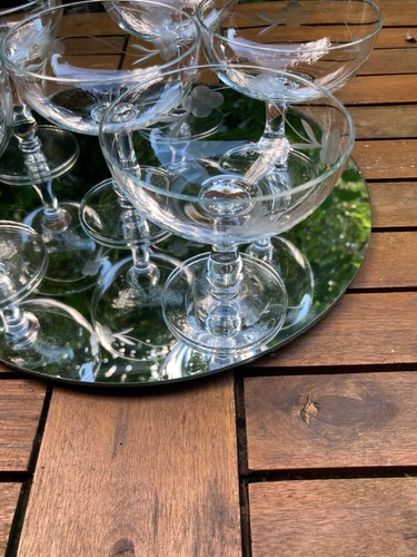 SET OF 6 VINTAGE ETCHED CHAMPAGNE COUPES SAUCERS - Picture 11 of 11