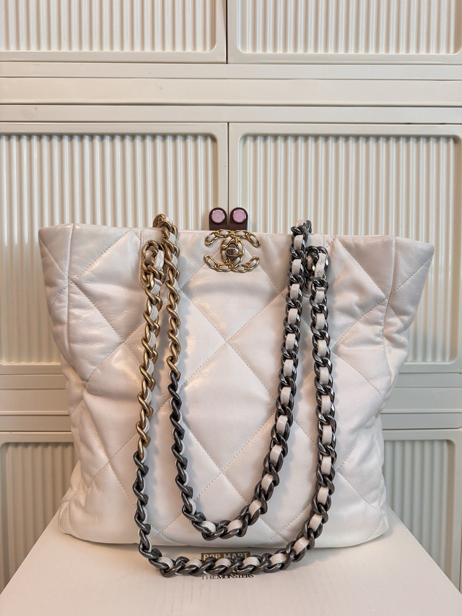 CHANEL White 19 Bag Tote Shopping Bag | eBay