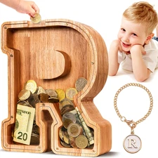 Wooden Letter Piggy Bank| Piggy Bank for Boys Girls Toddler| Alphabet R Money Ba