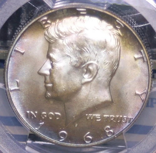 1968-D KENNEDY HALF DOLLAR - PCGS MS65 - NICE TONING