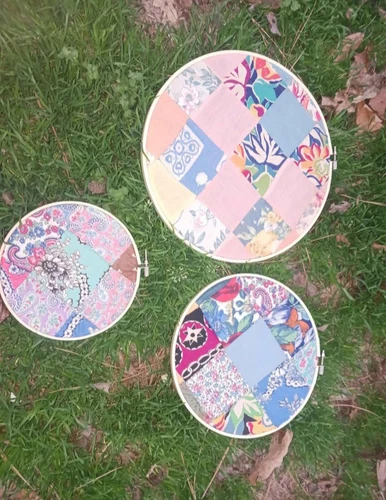 Set of 3 vintage quilt hoop decorations