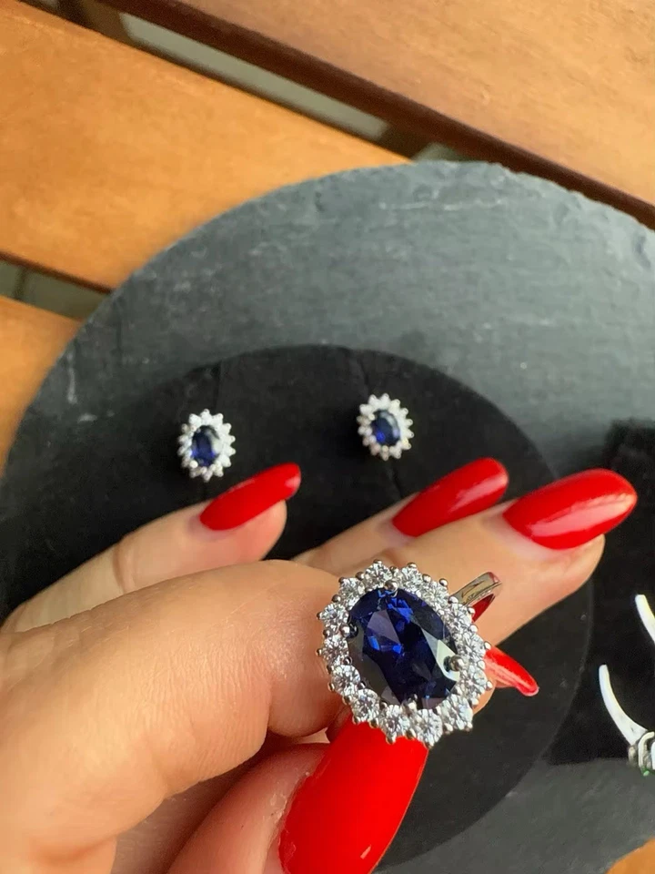 Natural Ceylon Blue sapphire Sterling Silver 925 Women Stud Earrings 6mm Gifts - Image 3 of 4