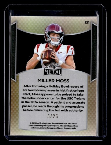 MILLER MOSS 2025 Leaf Pro Set Metal Football RED PRISMATIC #5/25 - Picture 2 of 2