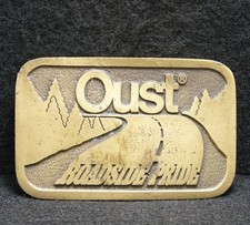 WG07141 VERY COOL VINTAGE 1982 OUST ROADSIDE PRIDE ADVERTISEMENT BELT BUCKLE