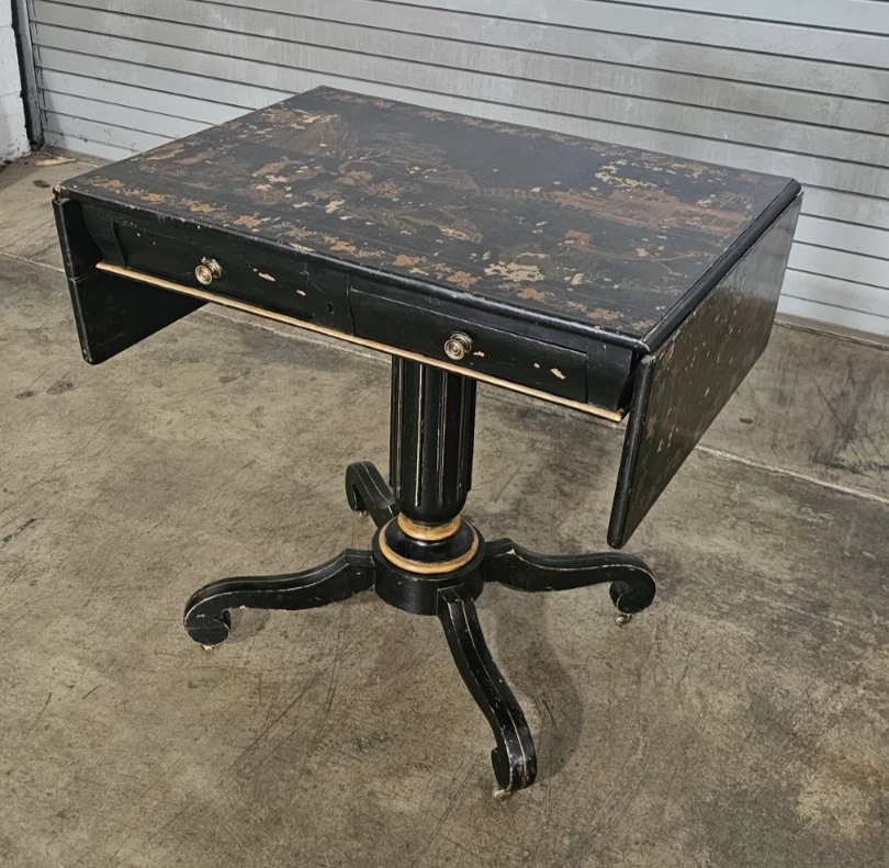 PEDESTAL CHINOISERIE EBONIZADO SIGLO XIX mesa ocasional hojas caídas Foto 4 de 4