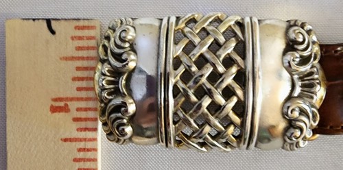 Cintura Brighton fibbia argento anni 90 pelle marrone scuro taglia M vintage giustamente intrecciata - Foto 3 di 16