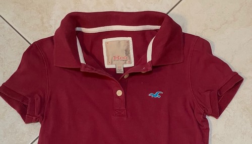 VINTAGE Y2K HOLLISTER HCO PREPPY BURGUNDY POLO SHIRT TOP GIRLS SIZE S - Picture 2 of 3