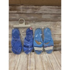 2- Vanity Fair Vintage Slippers Blue Cross Strap Stripe Medium 6.5-7.5READ