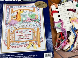 BUCILLA BABY Counted Cross Stitch Kit #41939 ABC'S Birth Record Lot#80 Vintage