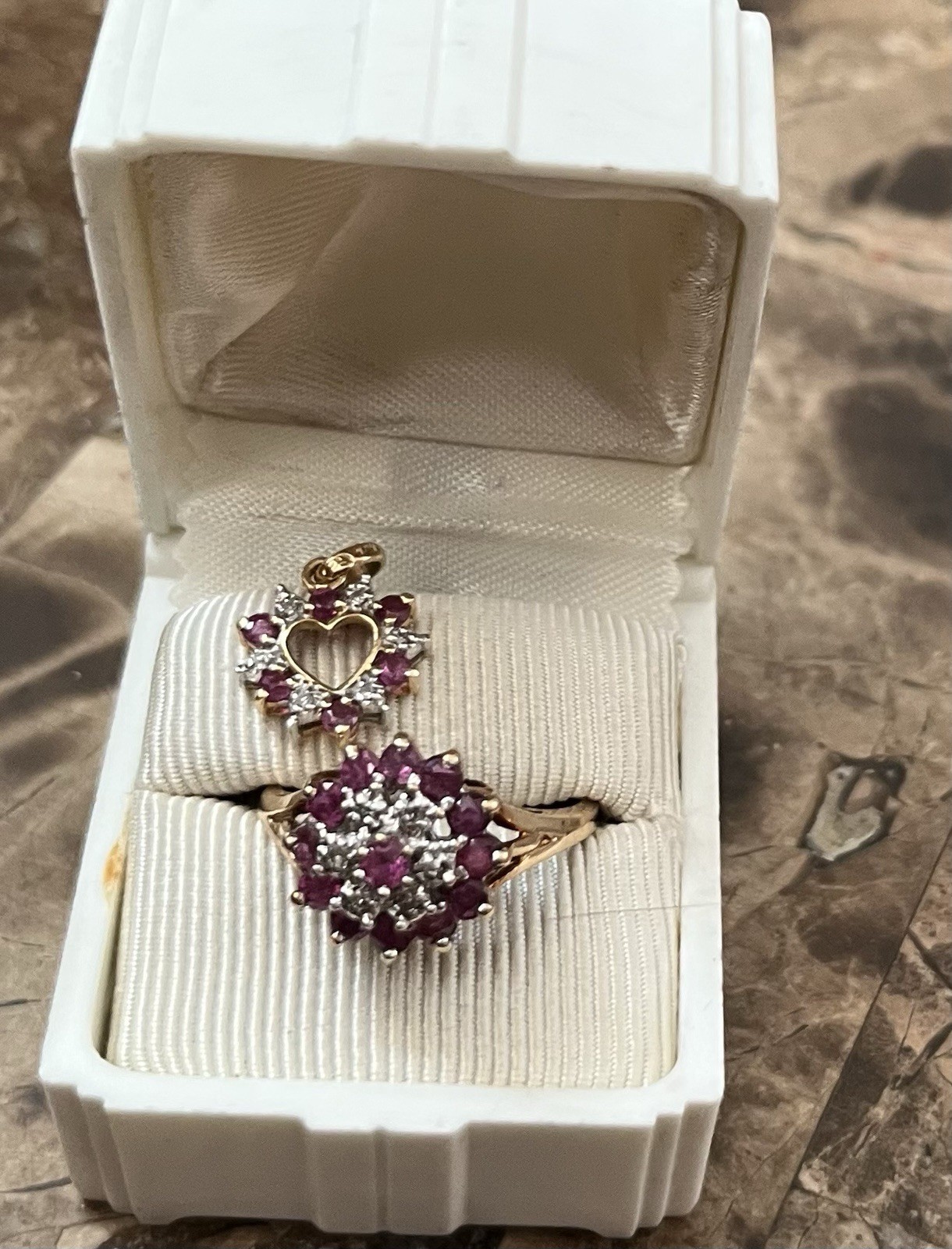 Vintage Ruby Cluster Ring Matching Ruby Heart Pen… - image 4