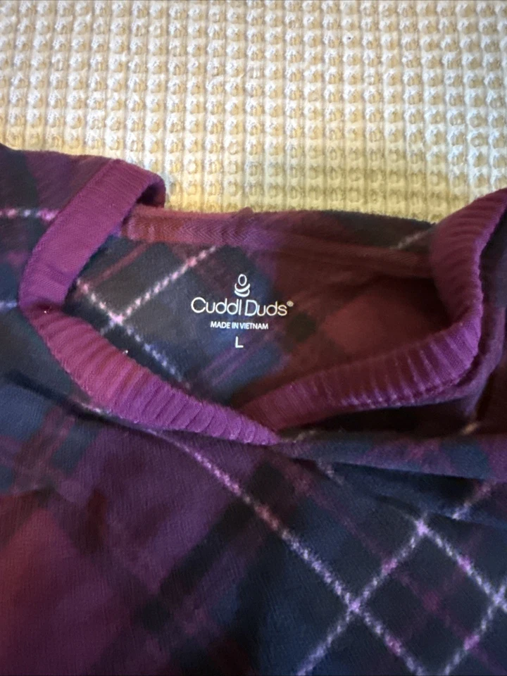 Camisón Cuddl Duds talla L púrpura con capucha manga larga salón pijama multicolor Foto 4 de 4
