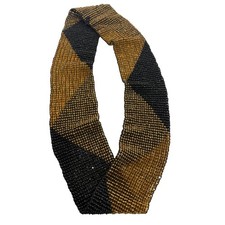 Vintage Stretchy Beaded Belt Black Bronze Gold Geometric Seed Bead Wide 28-34in