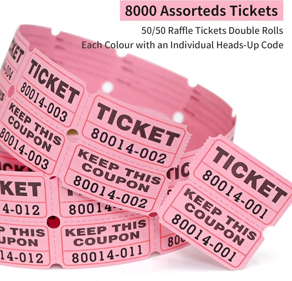 8000 Raffle Tickets 2" x 2" Raffle Tickets Consecutive Numbers for