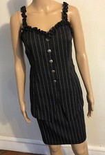 vtg LEW MAGRAM 2 Piece Skirt/Top Set Sz 8 Classic Black Pinstripe Outfit USA