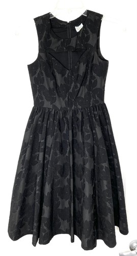 TRACEY REESE Black Floral Lela Rose Jacquard Cutout Pleated Fit Flare Dress 2 XS - Picture 2 of 7