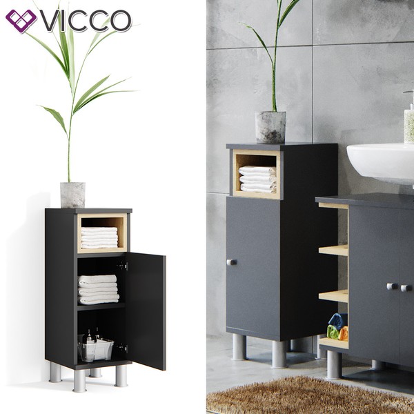 Badschrank Midischrank Bad Schrank Badregal Badezimmer Aquis Anthrazit Vicco-image