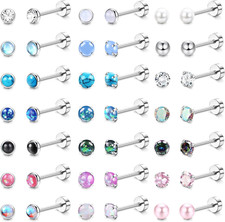 21Pairs Hypoallergenic Surgical Steel Earrings - Flat Back Stud Earrings for Wom