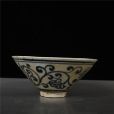Chinese Porcelain Qing Blue And White Flowers And Plants Bamboo Hat Bowls 4.72”