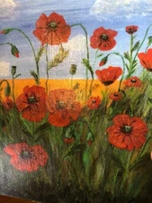 картина Маки в полі, акрил, позолота, оргаліт, ручна робота