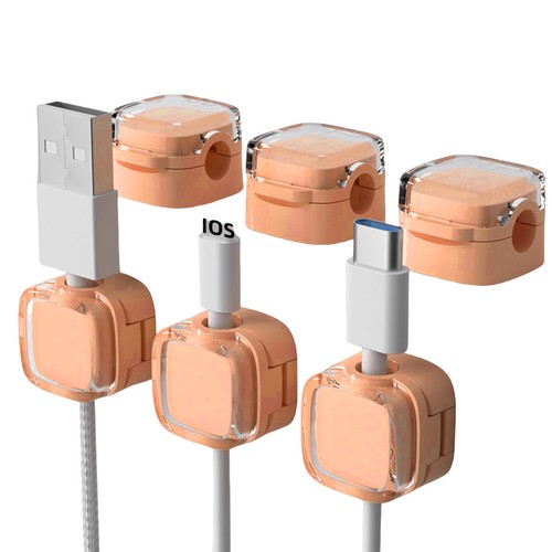 6 Pcs Magnetic Cable Management Clips Desk Wall Adhesive Cord Organizer(Orange) - Photo 3/10