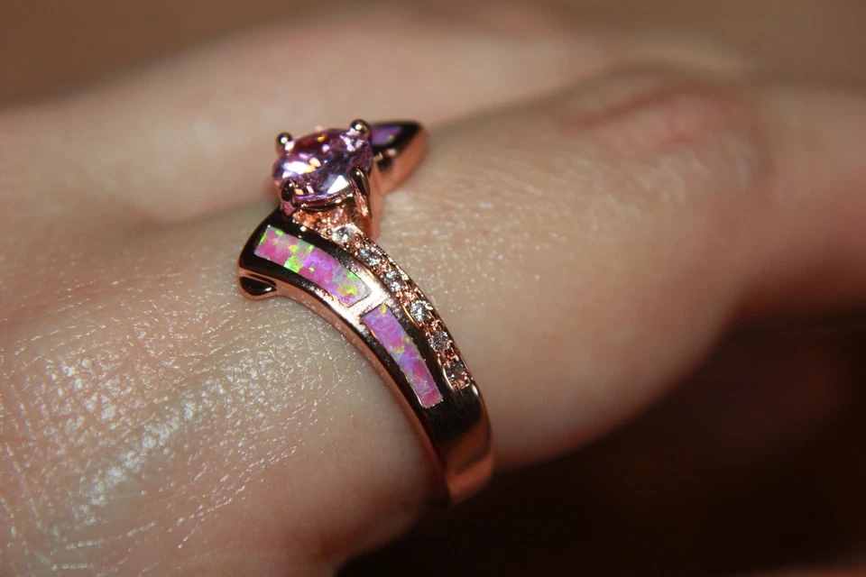 fire opal topaz Cz ring gems rose gold filled jewelry engagement band 9 10 11 13 - Image 3 of 4