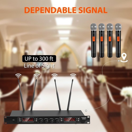 4 Kanal Funk Mikrofone System, Quad UHF Akku Mikrofon Set, 4 * 40 Gruppen M - Bild 6 von 7