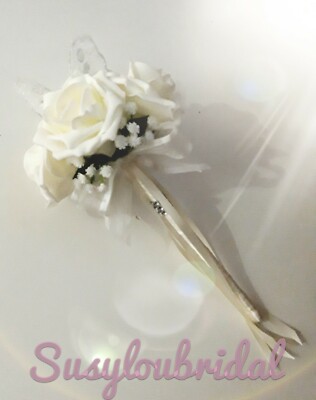 Elfenbein Rose, Gypsophila Blumenstab Brautjungfer Prinzessin Blumenmädchen Rose Hochzeit.