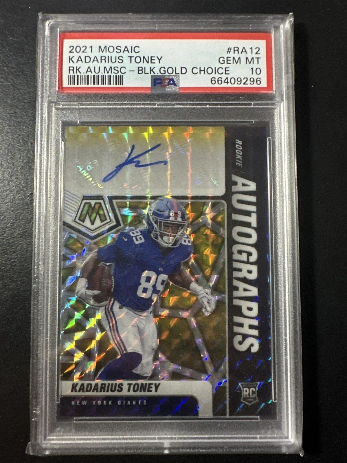 Kadarius Toney Panini Mosaic Rookie Autographs Mosaic #RA12 Black Gold Choice