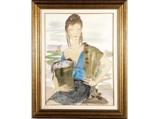 Philippe Henri Noyer "Woman With Fish" 1966 Large Framed Watercolor Painting