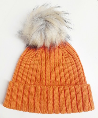 J.Crew Ribbed Beanie Faux Fur Pom Pom 