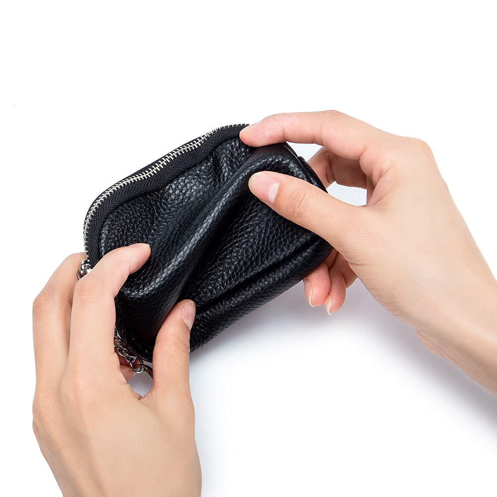 Genuine Leather Coin Purse with Key Chain Small Change Pouch Cards Holder Wallet