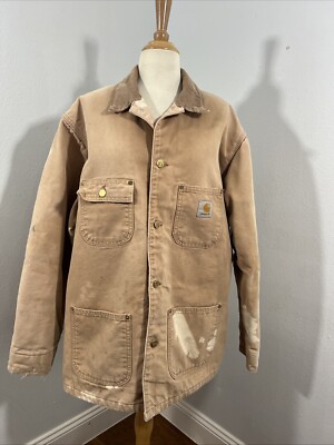 Vtg Carhartt Coat Mens XL Michigan Chore Corduroy Blanket Lined Distressed 90s