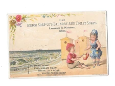 Vintage Trade Card BEACH SOAP Laundry & Toilet Haverhill MA sand castle
