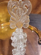 Elegant Czech Cut Glass Perfume Bottle Vintage 6  tall heart feather PERFECT!