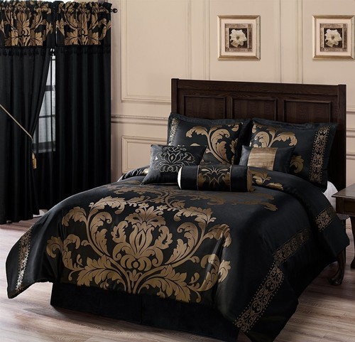 Chezmoi Collection 7-Piece Jacquard Floral Comforter Set/Bed-in-a-Bag Set, Ki... - Picture 2 of 5